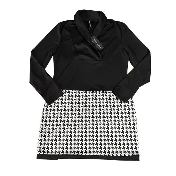 noracora | Dresses | Womens Noracora Dress Black White Herringbone Long  Sleeve Midi Sz Xl Nwt | Poshmark